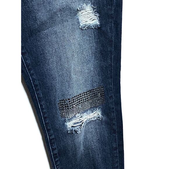 Juicy Couture Jeans Stretch Studded Rhinestones Distressed Ripped Womens 6 - Picture 3 of 9